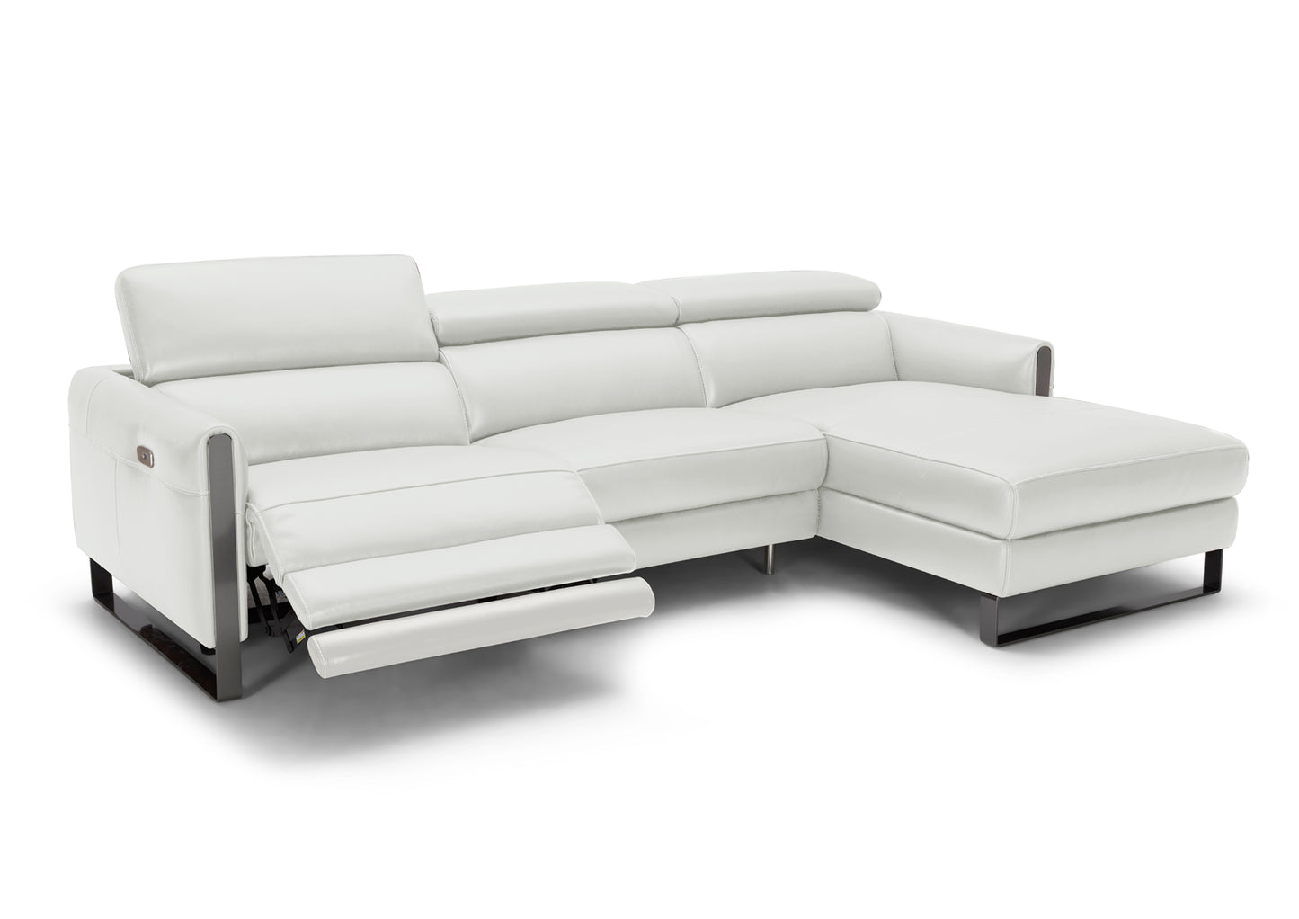 J&M Furniture Vella Premium Leather Sectional In Light Grey Right hand Facing