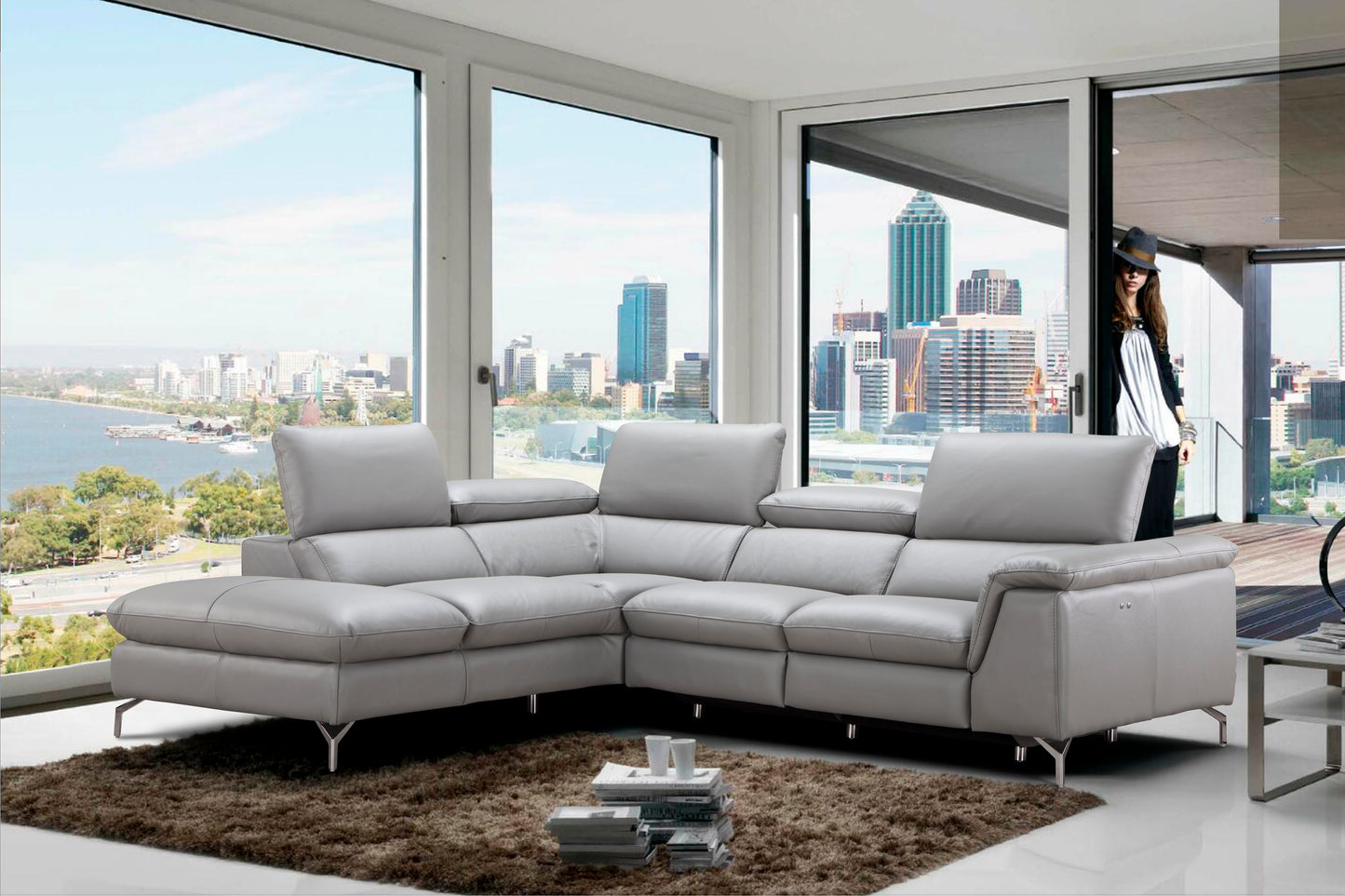 J&M Furniture Viola Premium Leather Sectional in Left Hand Facing Chaise