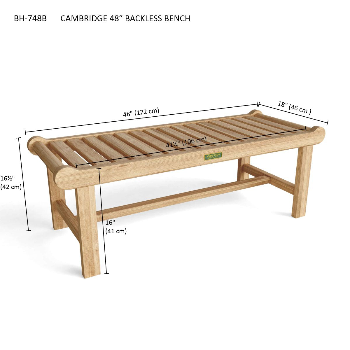 Anderson Teak Cambridge 2-Seater Backless Bench
