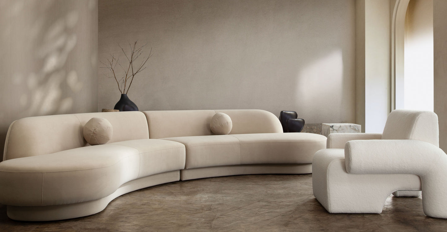 Zelda 2PC Modular Curved Armless Chaise in Light Camel Performance Velvet w/ (2) Accent Pillow Balls by Diamond Sofa