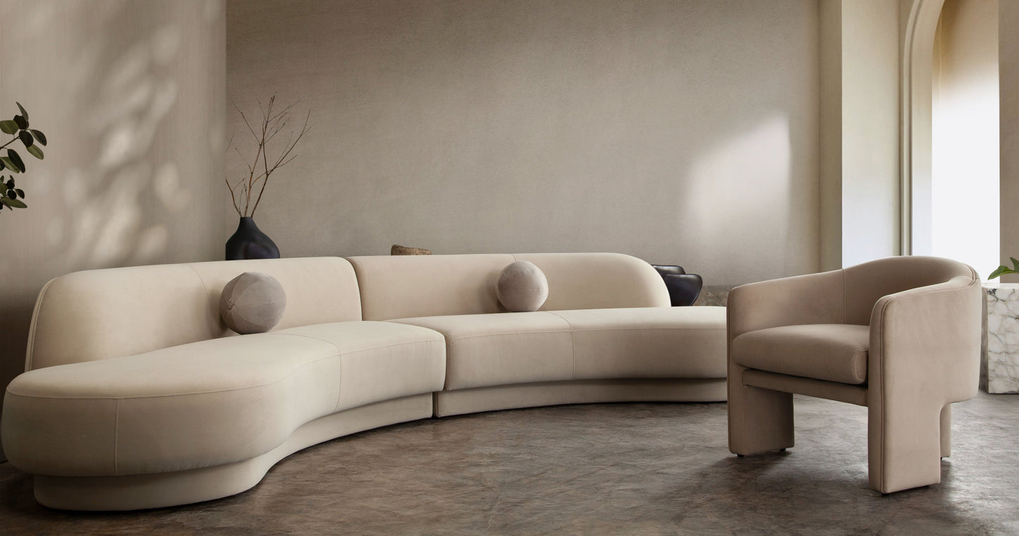 Zelda 2PC Modular Curved Armless Chaise in Light Camel Performance Velvet w/ (2) Accent Pillow Balls by Diamond Sofa
