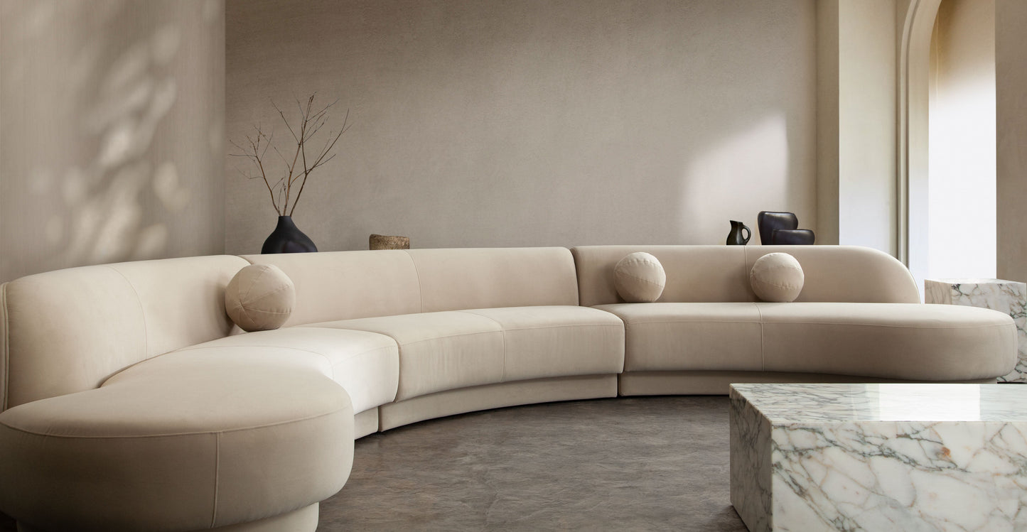 Zelda 3PC Modular Curved Armless Sofa & (2) Chaise in Light Camel Performance Velvet w/ (3) Accent Pillow Balls by Diamond Sofa