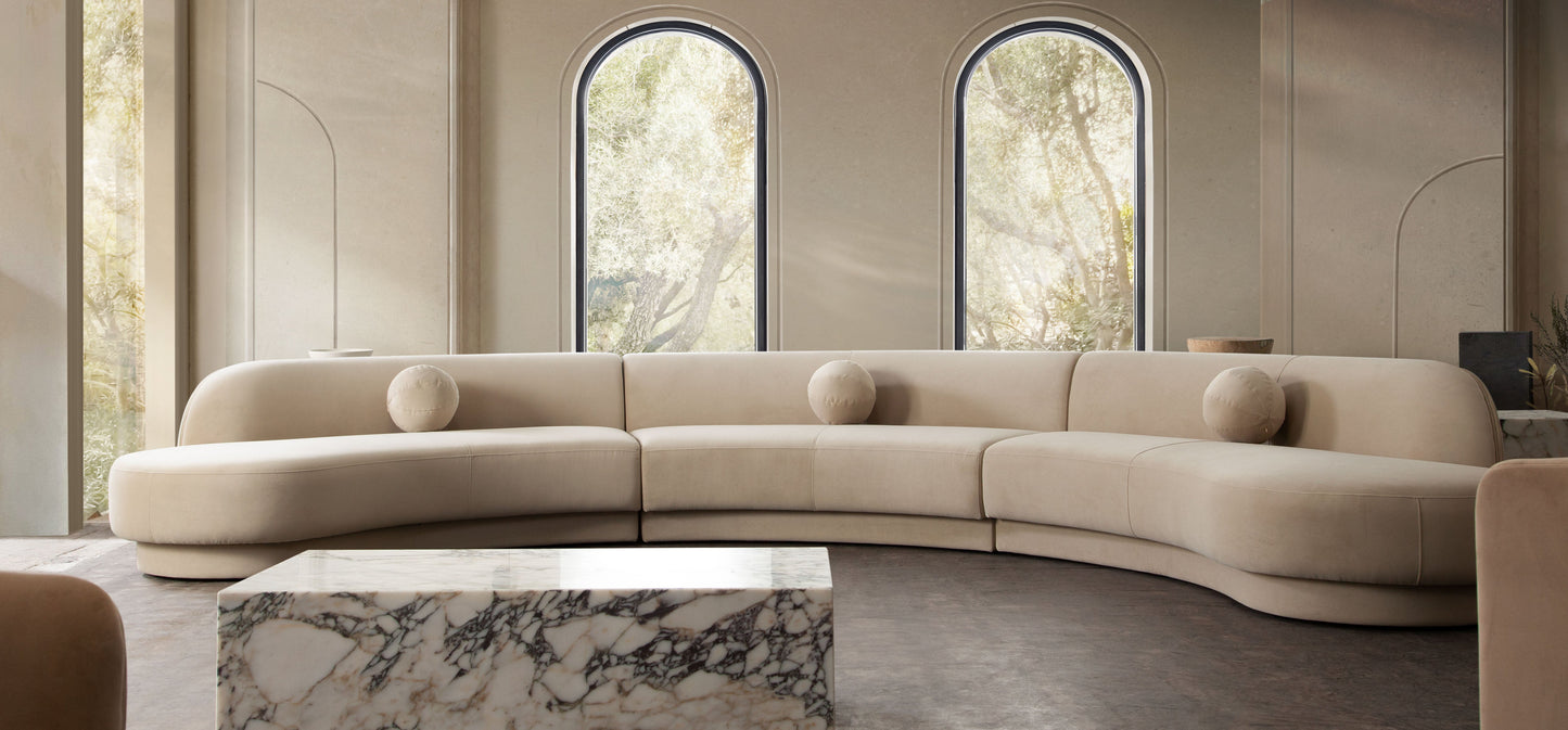 Zelda 3PC Modular Curved Armless Sofa & (2) Chaise in Light Camel Performance Velvet w/ (3) Accent Pillow Balls by Diamond Sofa