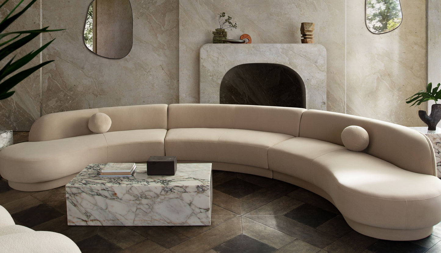 Zelda 3PC Modular Curved Armless Sofa & (2) Chaise in Light Camel Performance Velvet w/ (3) Accent Pillow Balls by Diamond Sofa