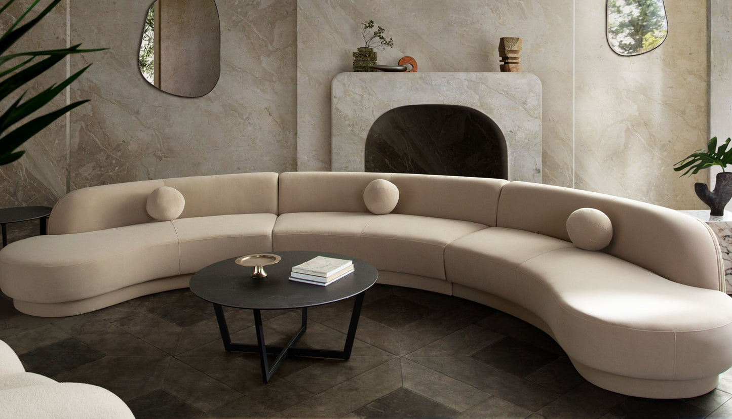 Zelda 3PC Modular Curved Armless Sofa & (2) Chaise in Light Camel Performance Velvet w/ (3) Accent Pillow Balls by Diamond Sofa