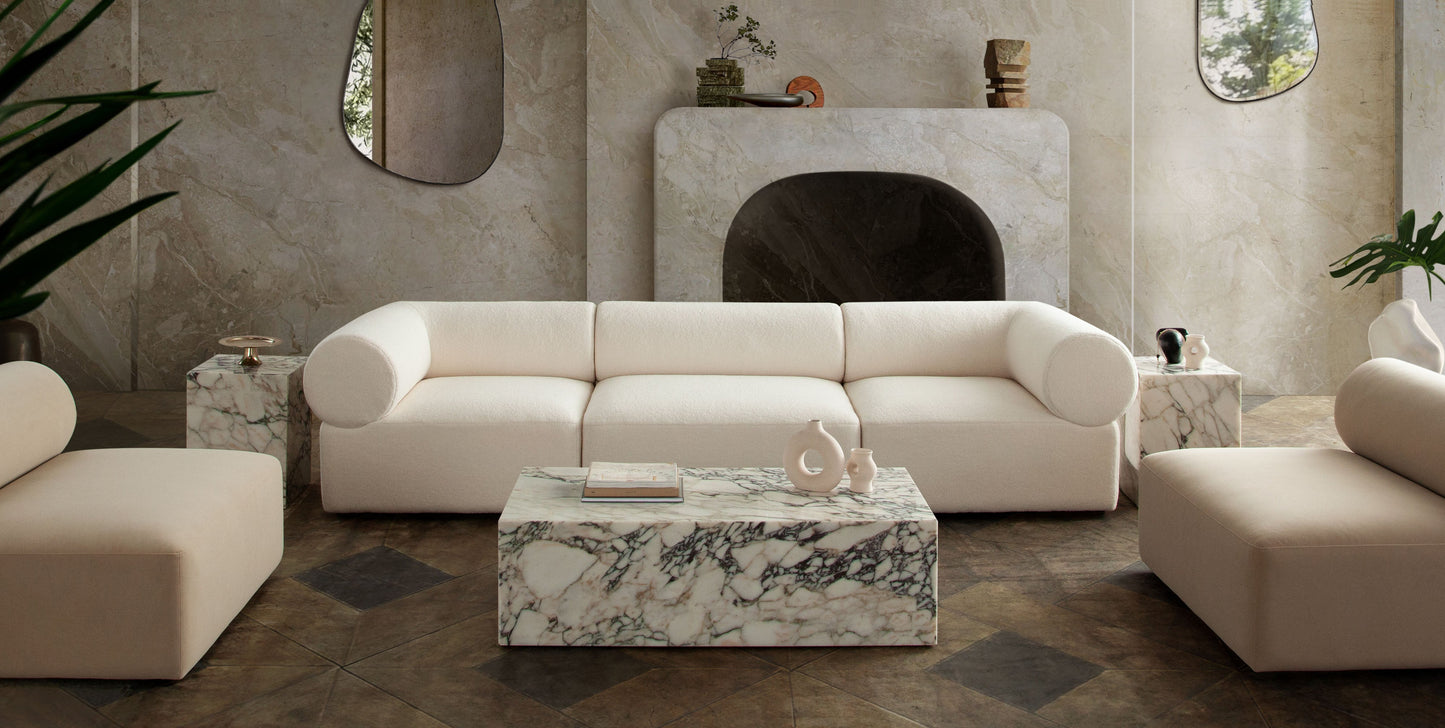 Zia 3PC Modular Sofa in Ivory Sherpa Fabric by Diamond Sofa