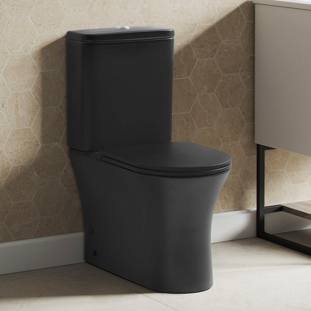 Swiss Madison Calice Two-Piece Elongated Rear Outlet Toilet Dual-Flush 0.8/1.28 gpf in Matte Black
