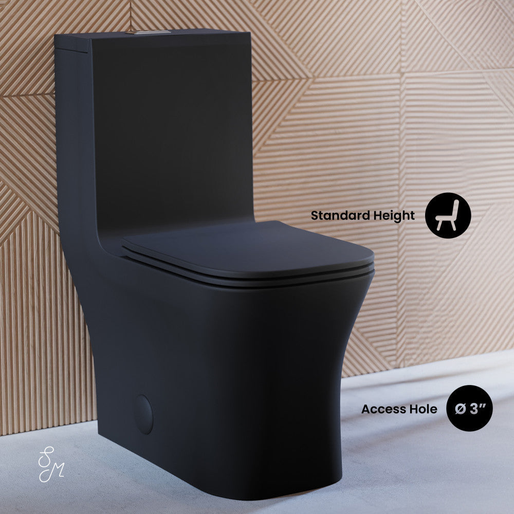 Swiss Madison Concorde One-Piece 12" Rough-in 1.1/1.6 GPF Dual Top Flush Square Toilet in Matte Black