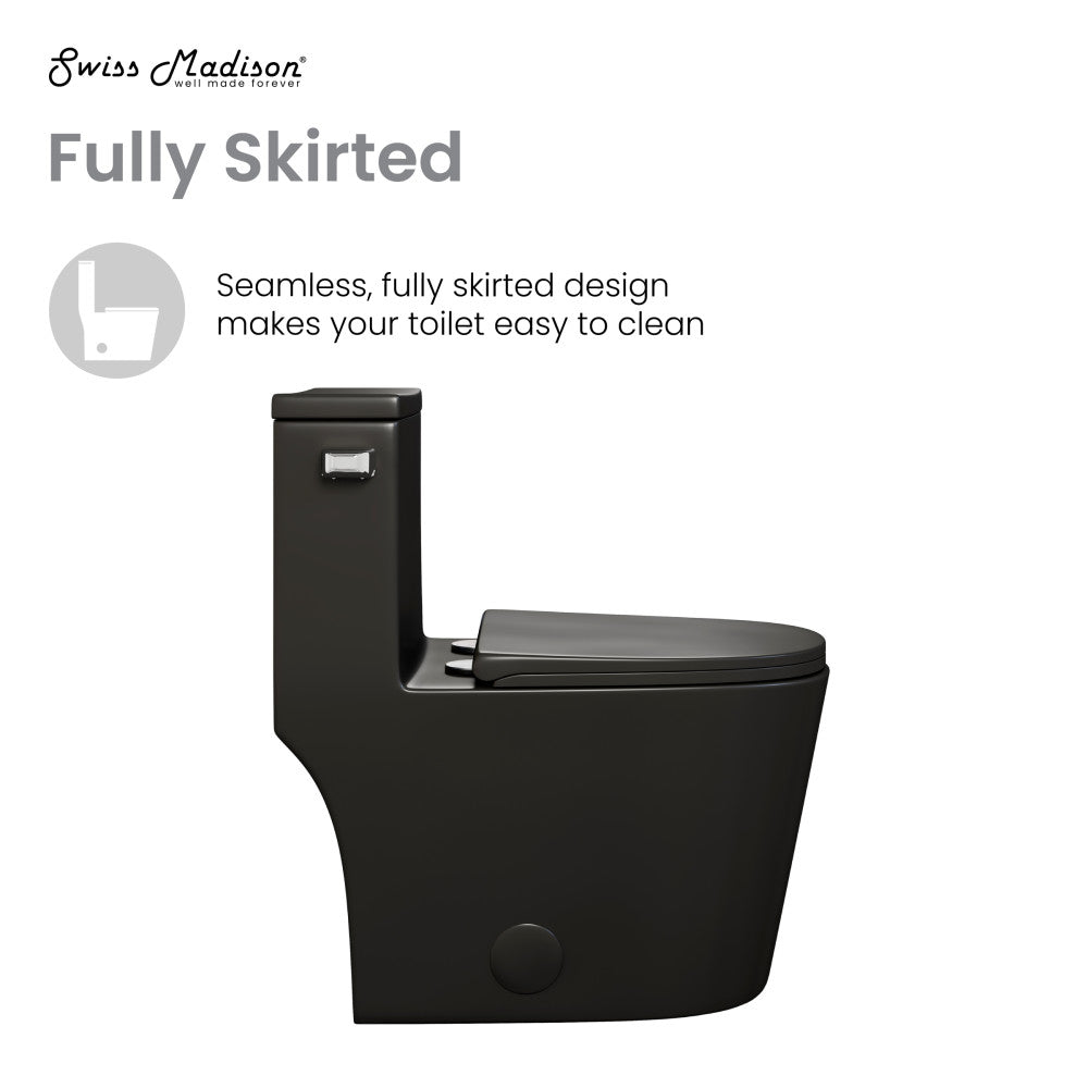 Swiss Madison Dreux One-Piece 12" Rough-in 1.28 GPF Left Flush Elongated Toilet in Matte Black