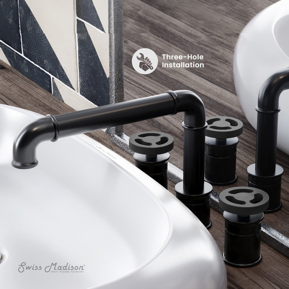Swiss Madison Avallon 8 in. Widespread, 2-Handle Wheel, Bathroom Faucet in Matte Black