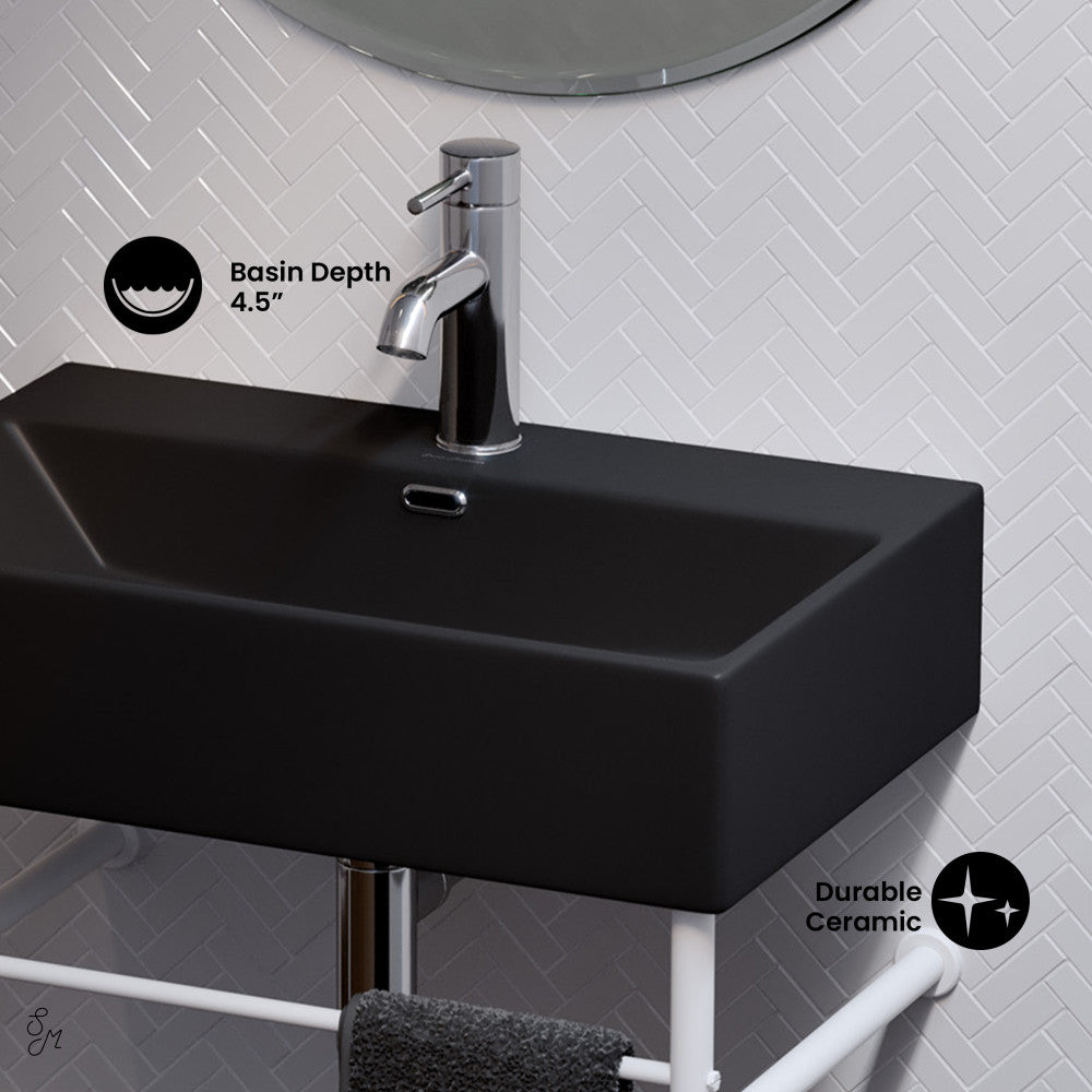 Swiss Madison Claire 24 Ceramic Console Sink Matte Black Basin Matte White Legs
