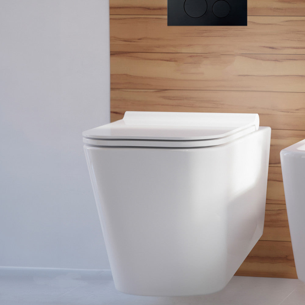 Swiss Madison Concorde Wall-Hung Toilet Bundle 0.8/1.6 GPF Dual Flush in Glossy White with Black Flush Plate