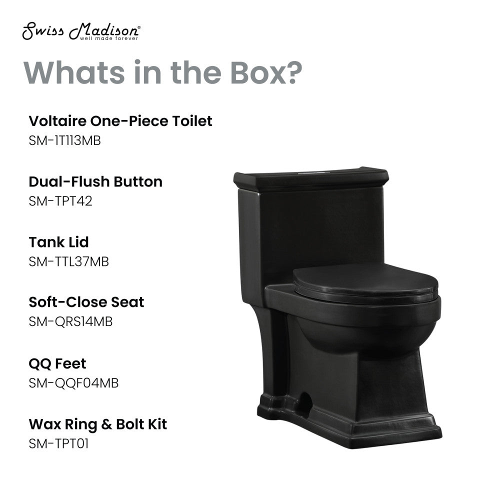 Swiss Madison Voltaire One-Piece Elongated Toilet Dual-Flush 1.1/1.6 gpf in Matte Black