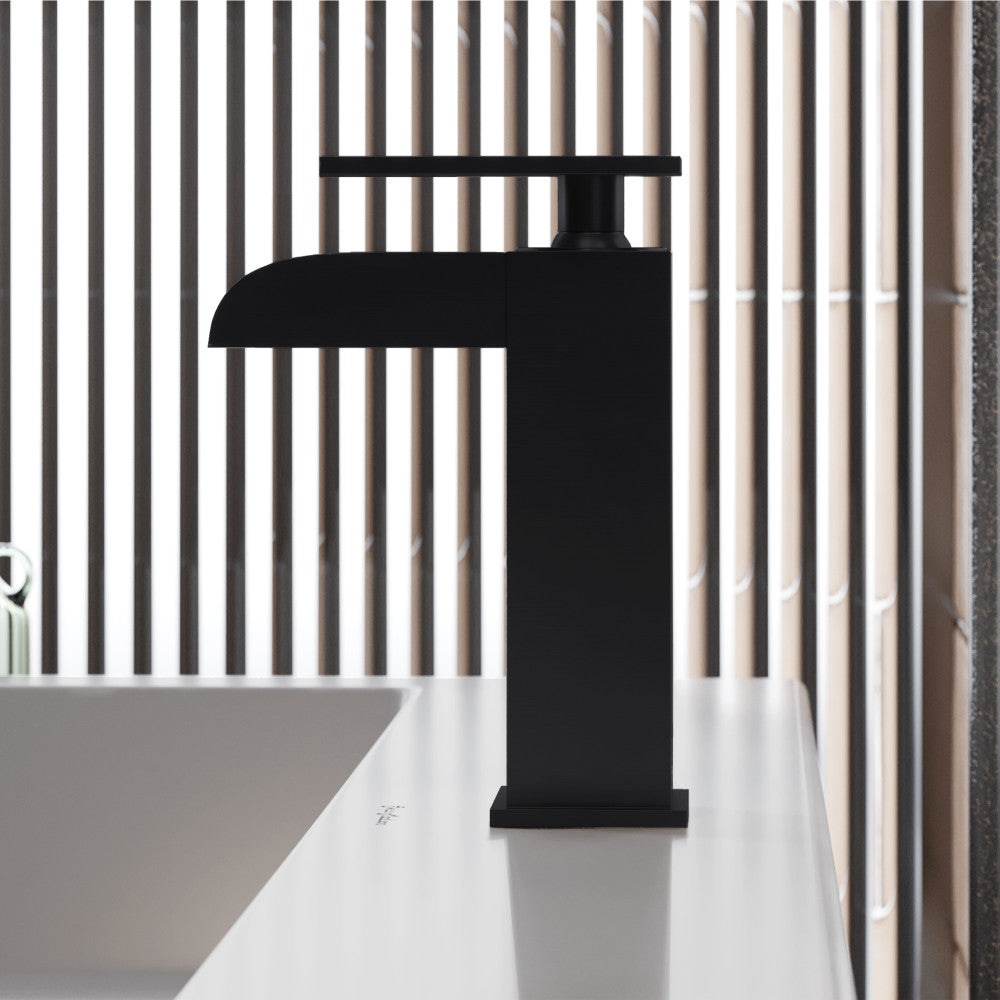 Swiss Madison Concorde Single Hole, Single-Handle, Waterfall Bathroom Faucet in Matte Black