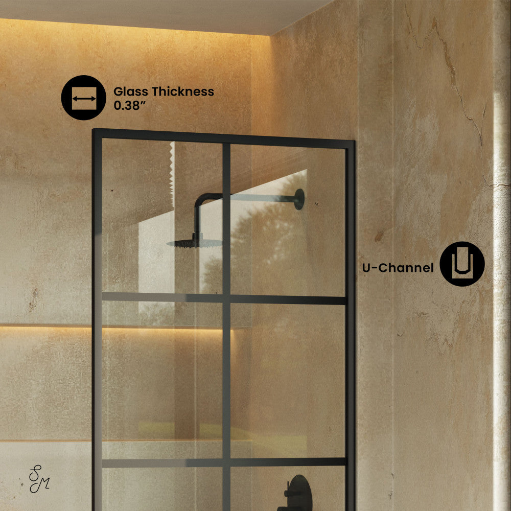 Swiss Madison Virage 34 x 58 Framed Fixed 3/8 in. (10mm) Clear Tempered Glass Tub Door with Black Matte Frame