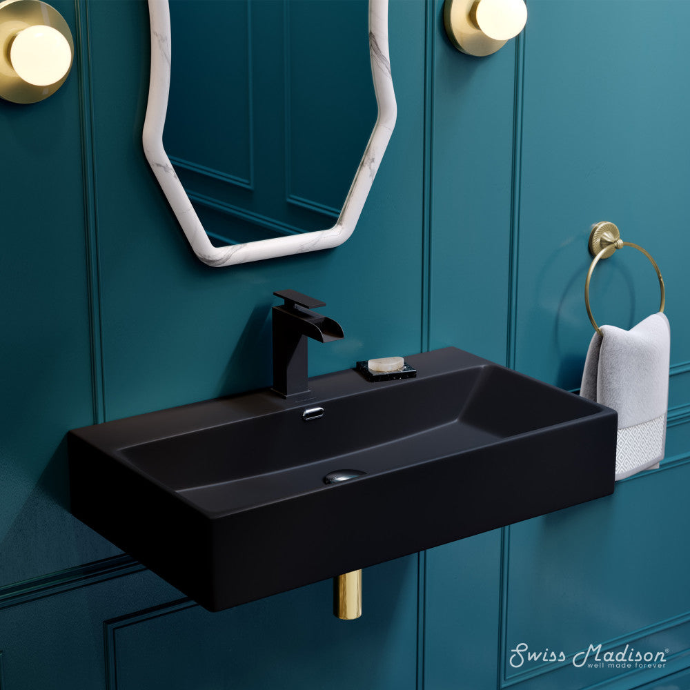 Swiss Madison Claire 30" Rectangle Wall-Mount Bathroom Sink in Matte Black