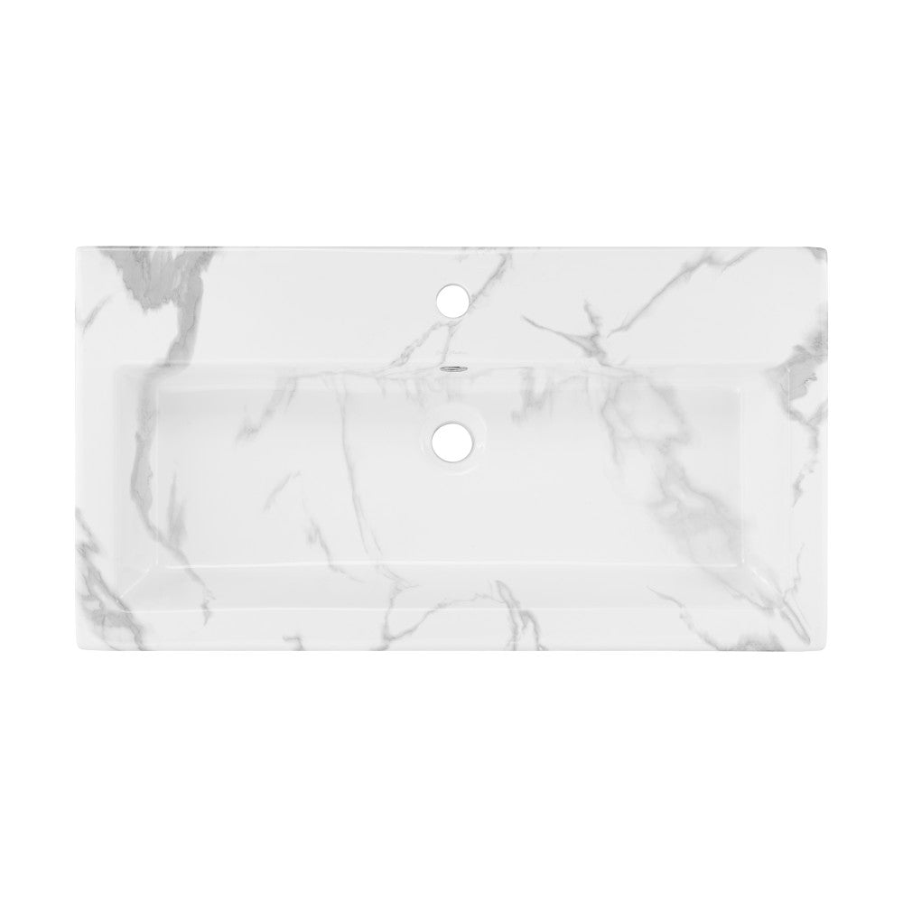 Swiss Madison Voltaire Wide Rectangle Wall Hung Sink in White Marble