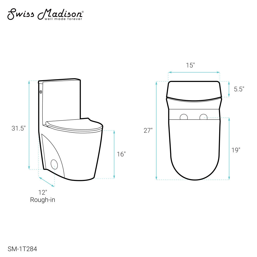 Swiss Madison St. Tropez One-Piece Elongated Toilet, Touchless 1.1/1.6 gpf