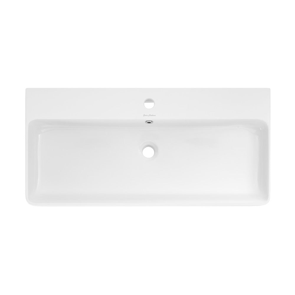 Swiss Madison Carre 36 Ceramic Console Sink White Basin Matte White Legs