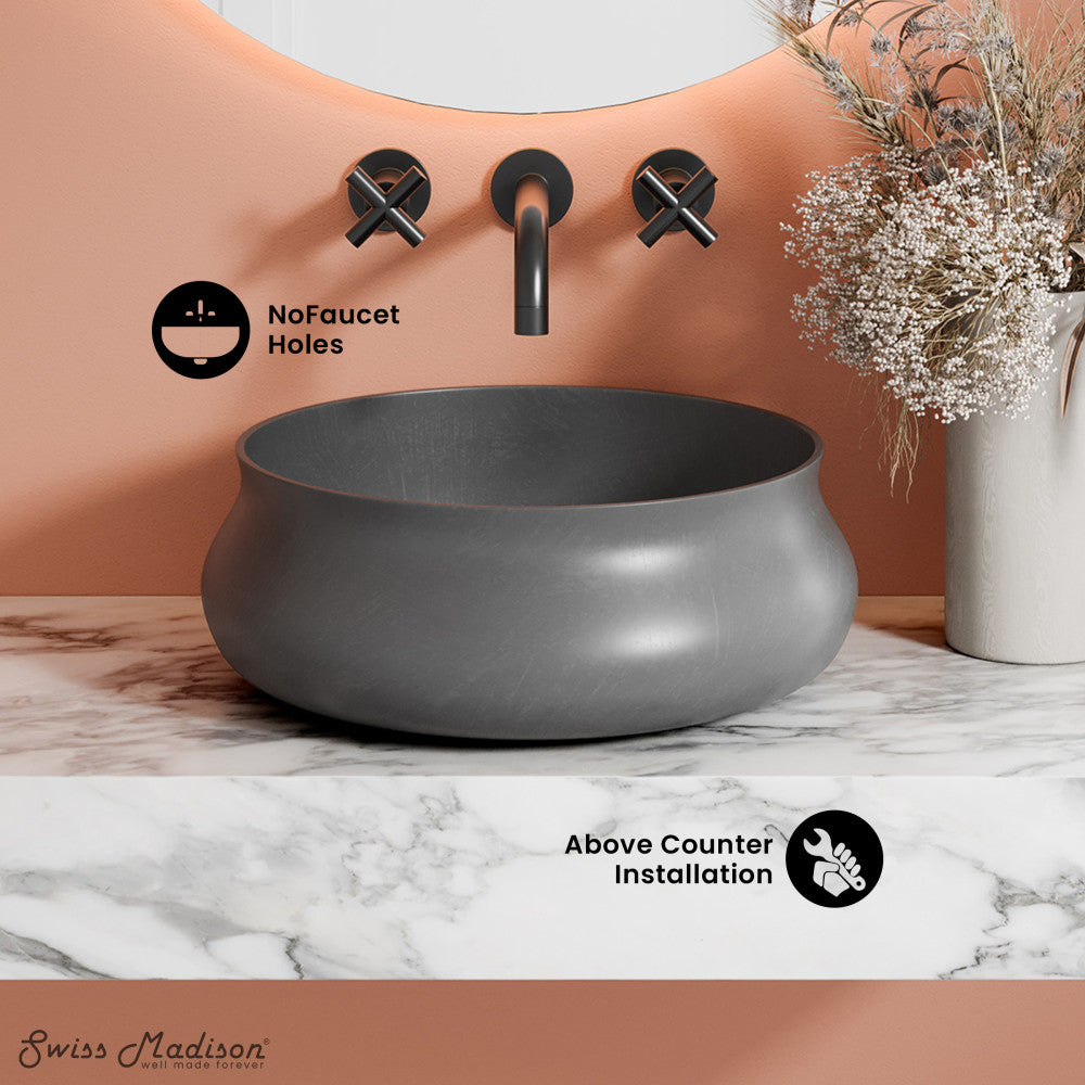 Swiss Madison Lisse 17.5" Round Concrete Vessel Bathroom Sink in Dark Grey