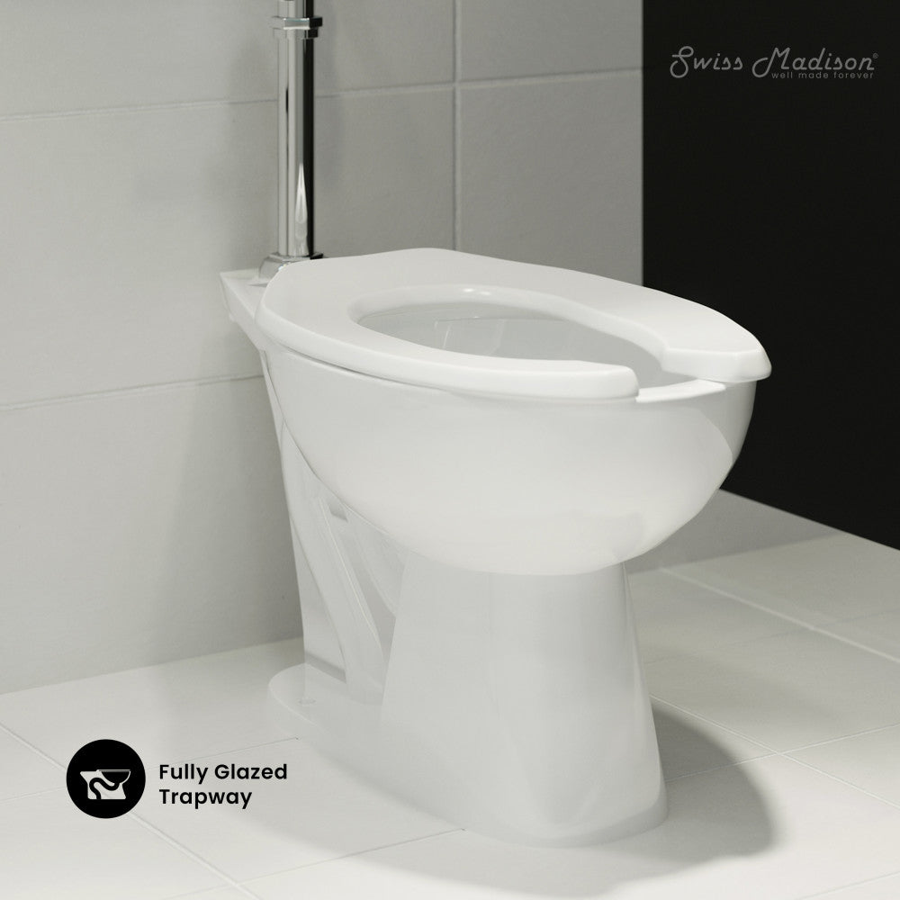 Swiss Madison Sirene Floor-Mounted Commercial Elongated Top Flush Spud Flushometer Toilet Bowl
