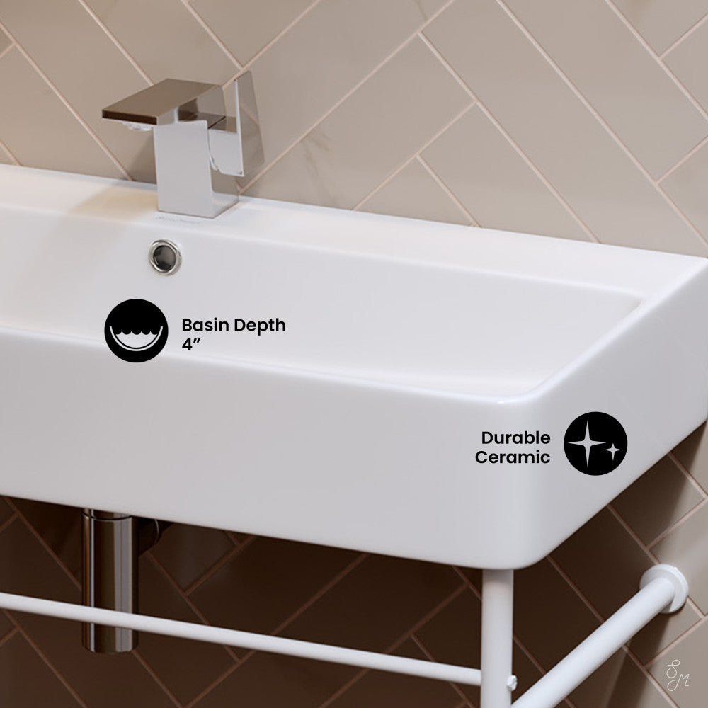 Swiss Madison Carre 36 Ceramic Console Sink White Basin Matte White Legs