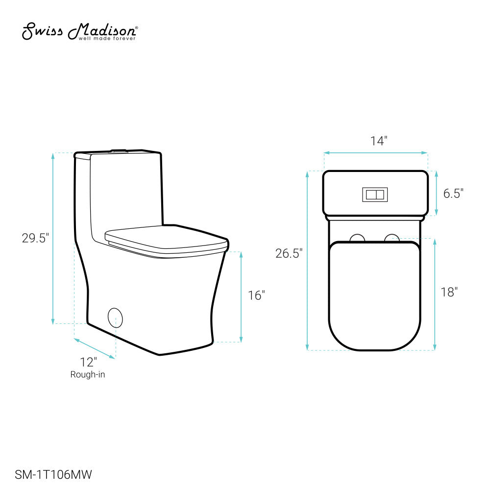 Swiss Madison Concorde One Piece Square Toilet Dual Flush 1.1/1.6 gpf in Matte White