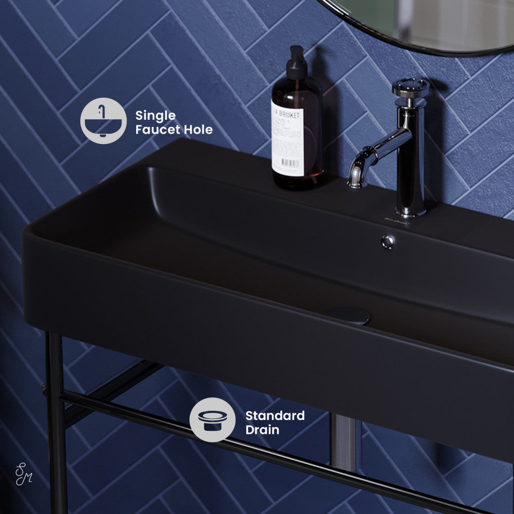 Swiss Madison Carre 36 Ceramic Console Sink Matte Black Basin Black Legs