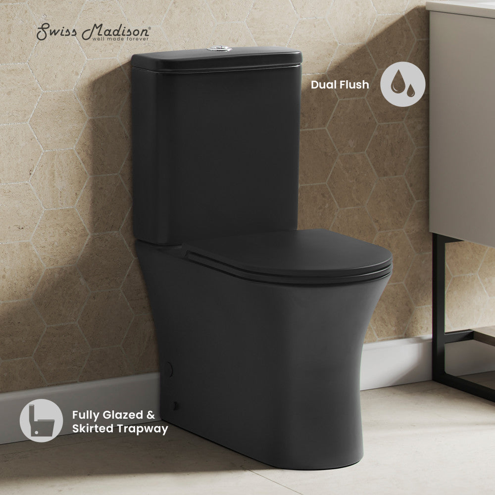 Swiss Madison Calice Two-Piece Elongated Rear Outlet Toilet Dual-Flush 0.8/1.28 gpf in Matte Black