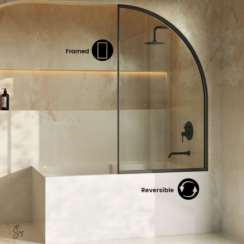 Swiss Madison Demi 34 x 58 Framed Fixed 3/8 in. (10mm) Clear Tempered Glass Tub Door with Black Matte Frame