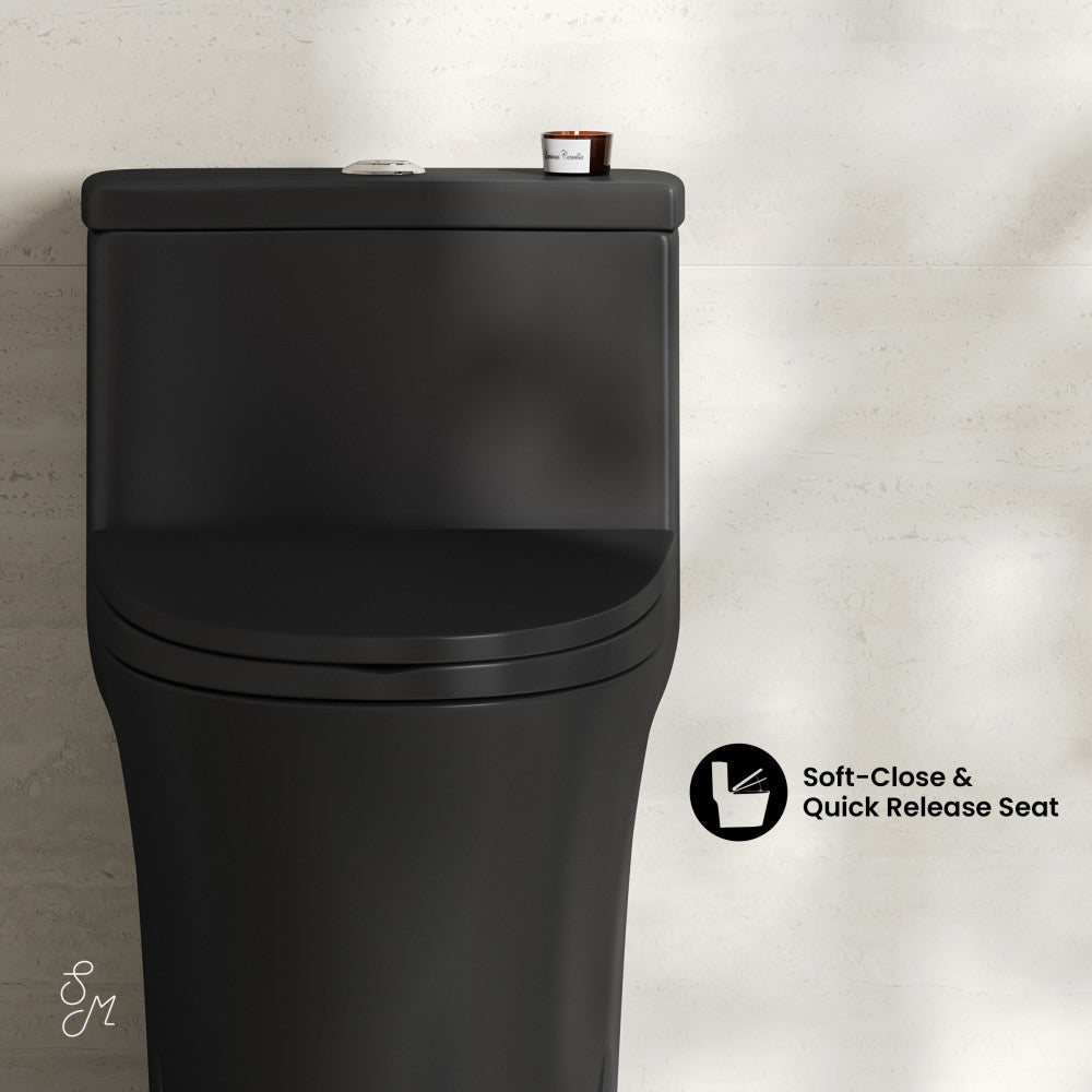 Swiss Madison Bastille One-Piece 12" Rough-in 1.1/1.6 GPF Dual Top Flush Elongated Toilet in Matte Black
