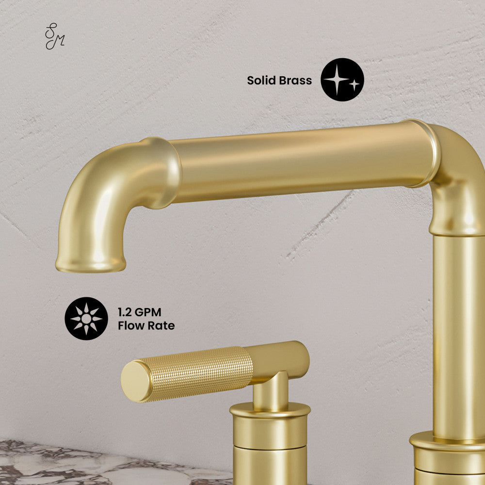 Swiss Madison Avallon 8 in. Widespread, Sleek Handle, Bathroom Faucet in Brushed Gold