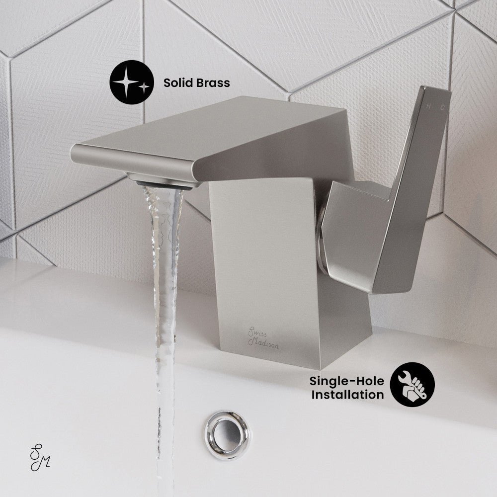 Swiss Madison Carre Single Hole, Single-Handle, Bathroom Faucet in Brushed Nickel