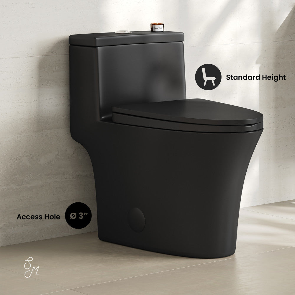 Swiss Madison Bastille One-Piece 12" Rough-in 1.1/1.6 GPF Dual Top Flush Elongated Toilet in Matte Black