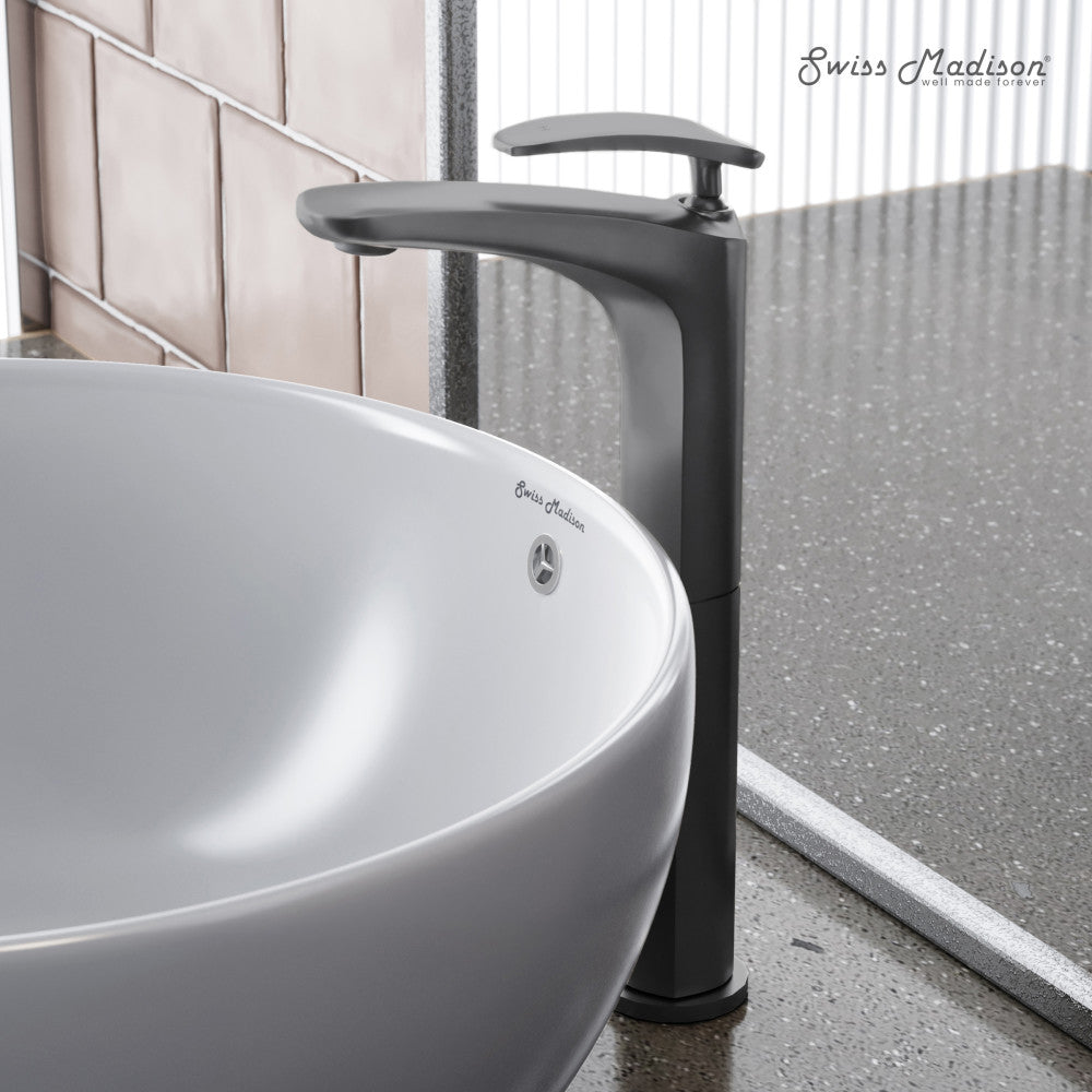 Swiss Madison Sublime Single Hole, Single-Handle, High Arc Bathroom Faucet in Gunmetal Grey