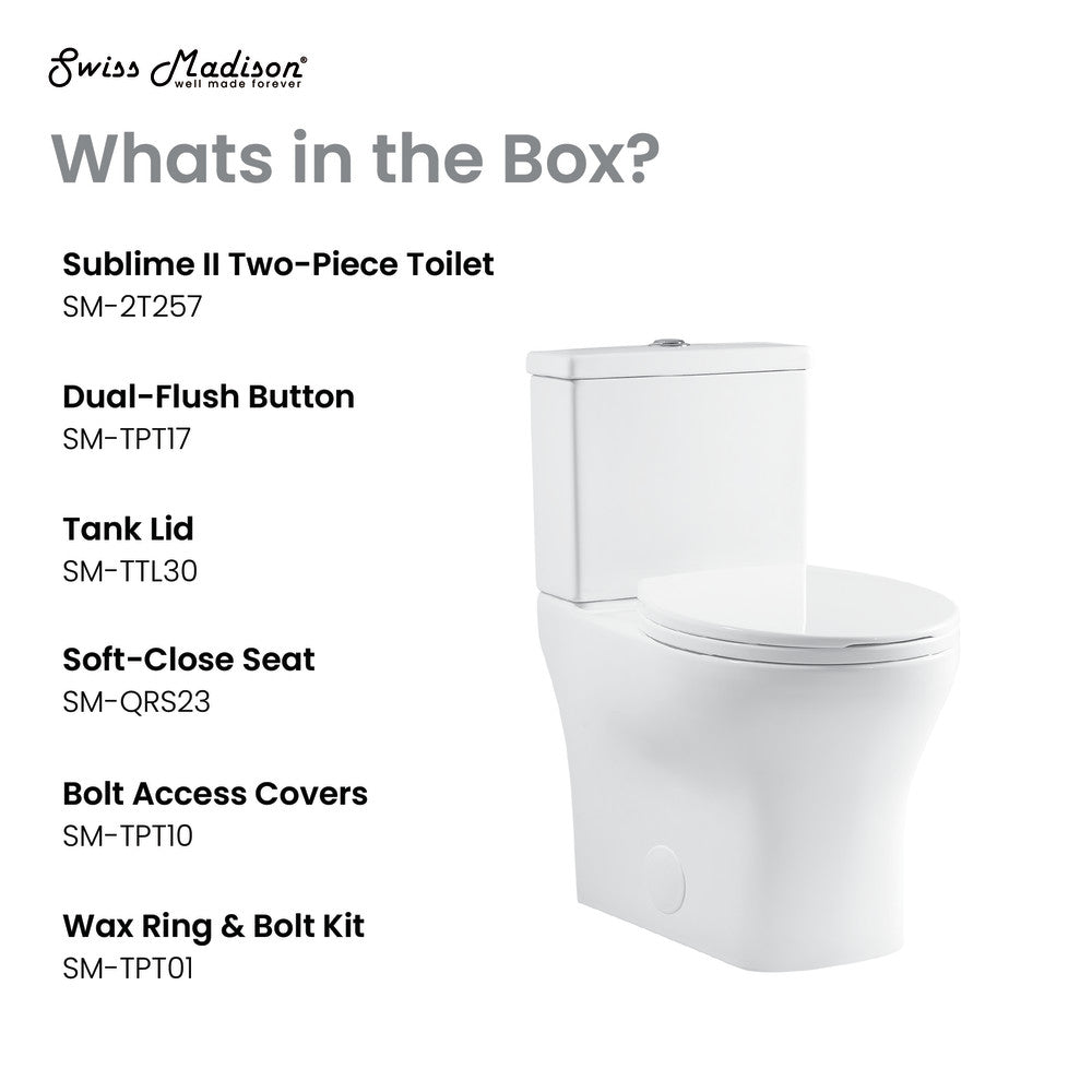 Swiss Madison Sublime II Two-Piece Round Toilet Dual-Flush 0.8/1.28 gpf