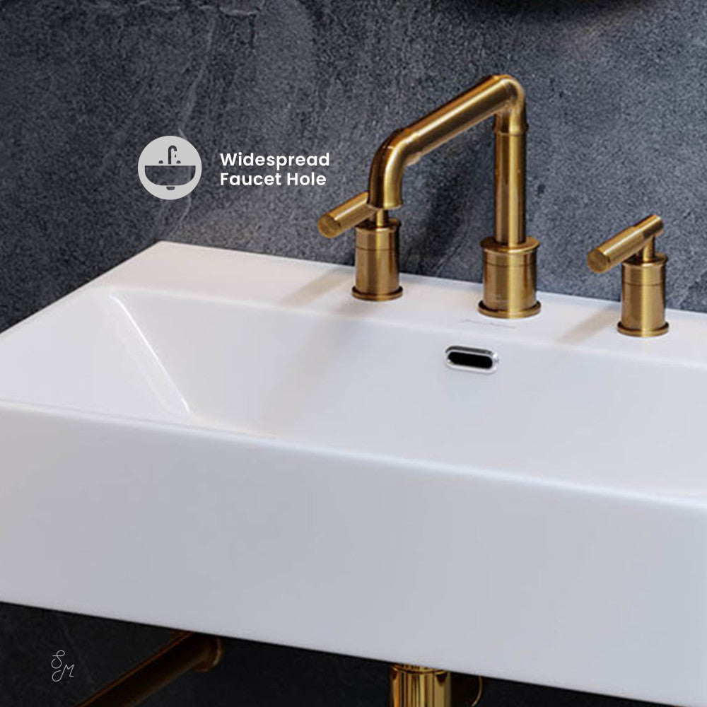 Swiss Madison Claire 30" Console Sink White Basin Brushed Gold Legs with 8" Widespread Holes