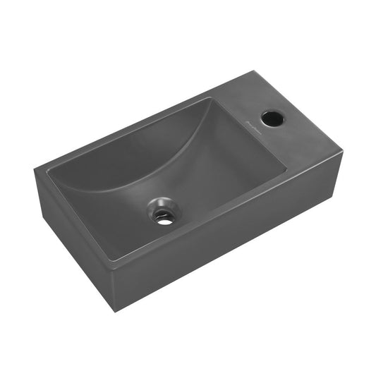 Swiss Madison Lisse 16" Concrete Rectangle Wall-Mounted Sink with Right Side Faucet Mount in Matte Dark Gray