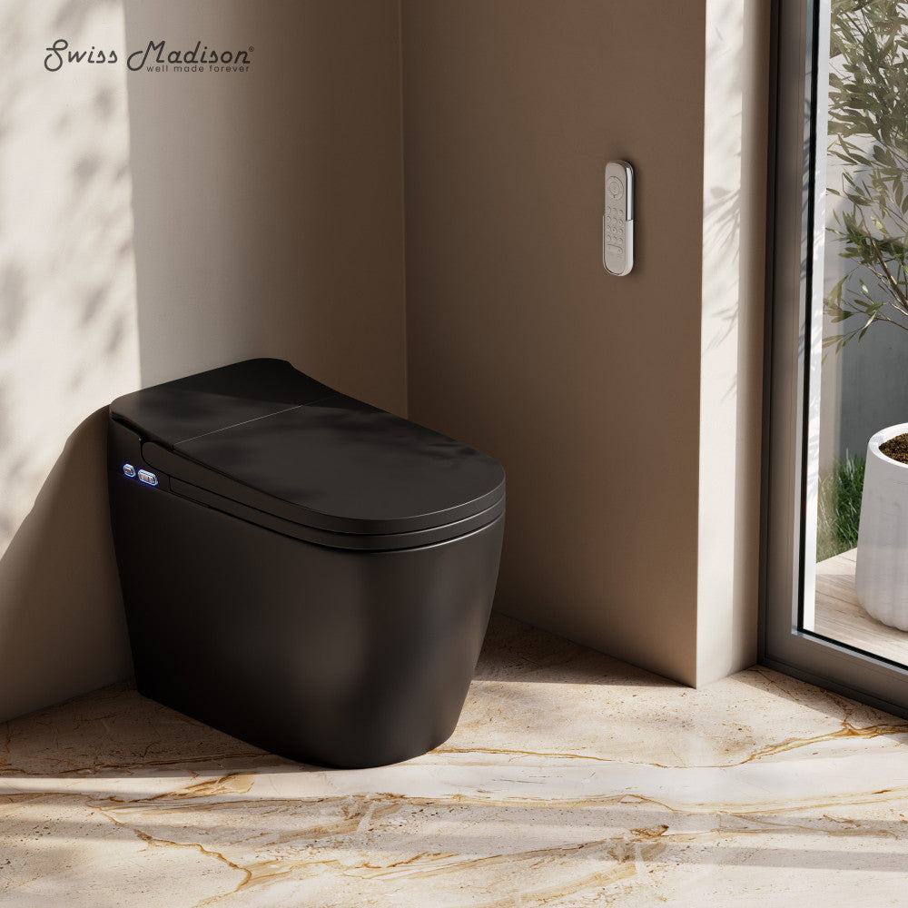 Swiss Madison Avancer One Piece Smart Toilet 1.28 GPF in Matte Black with Heated Bidet, Air Drying, Night Light, Foot Sensor