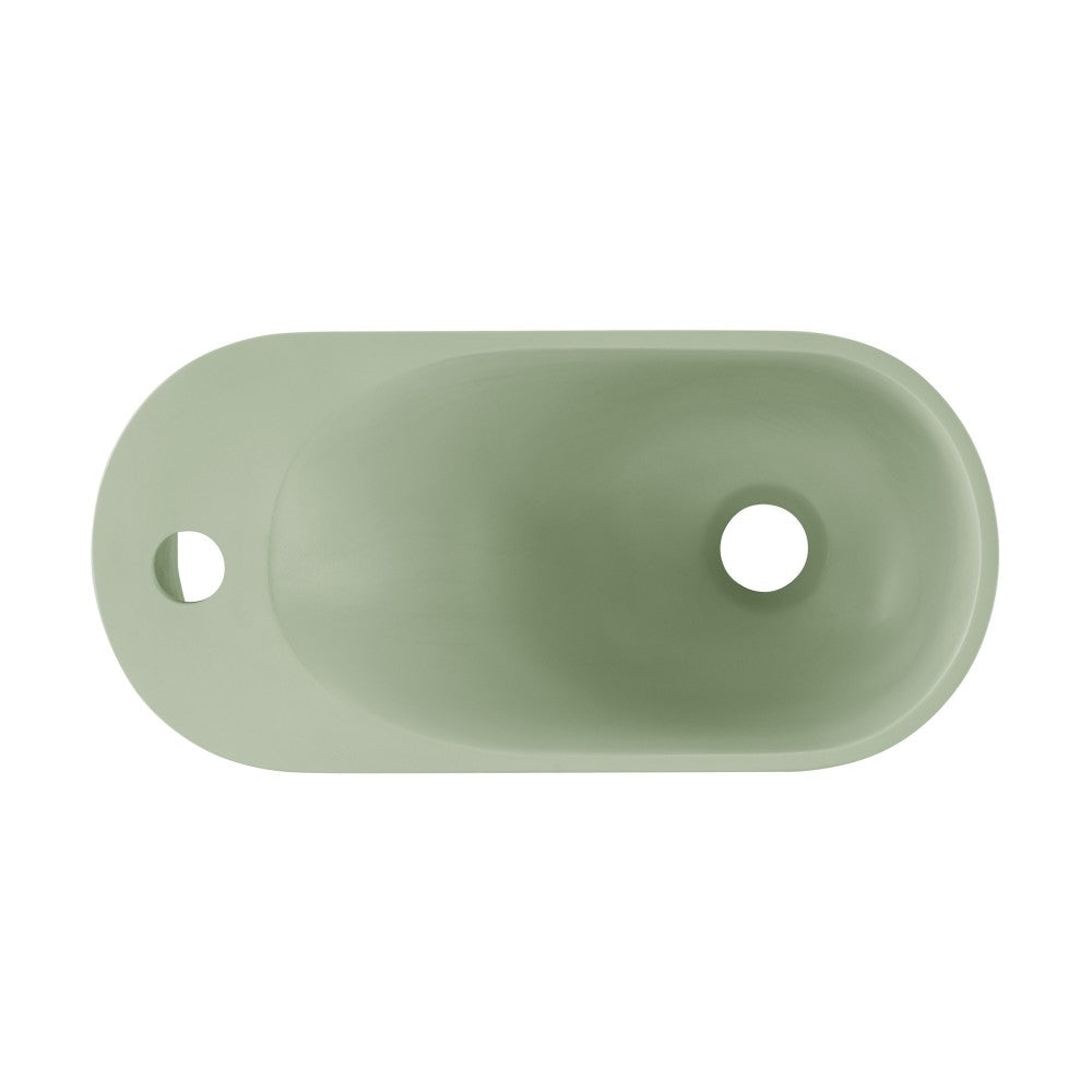 Swiss Madison Terre 18" Solid Surface Oval Wall-Mounted Sink with Left Side Faucet Mount in Matte Palm Green