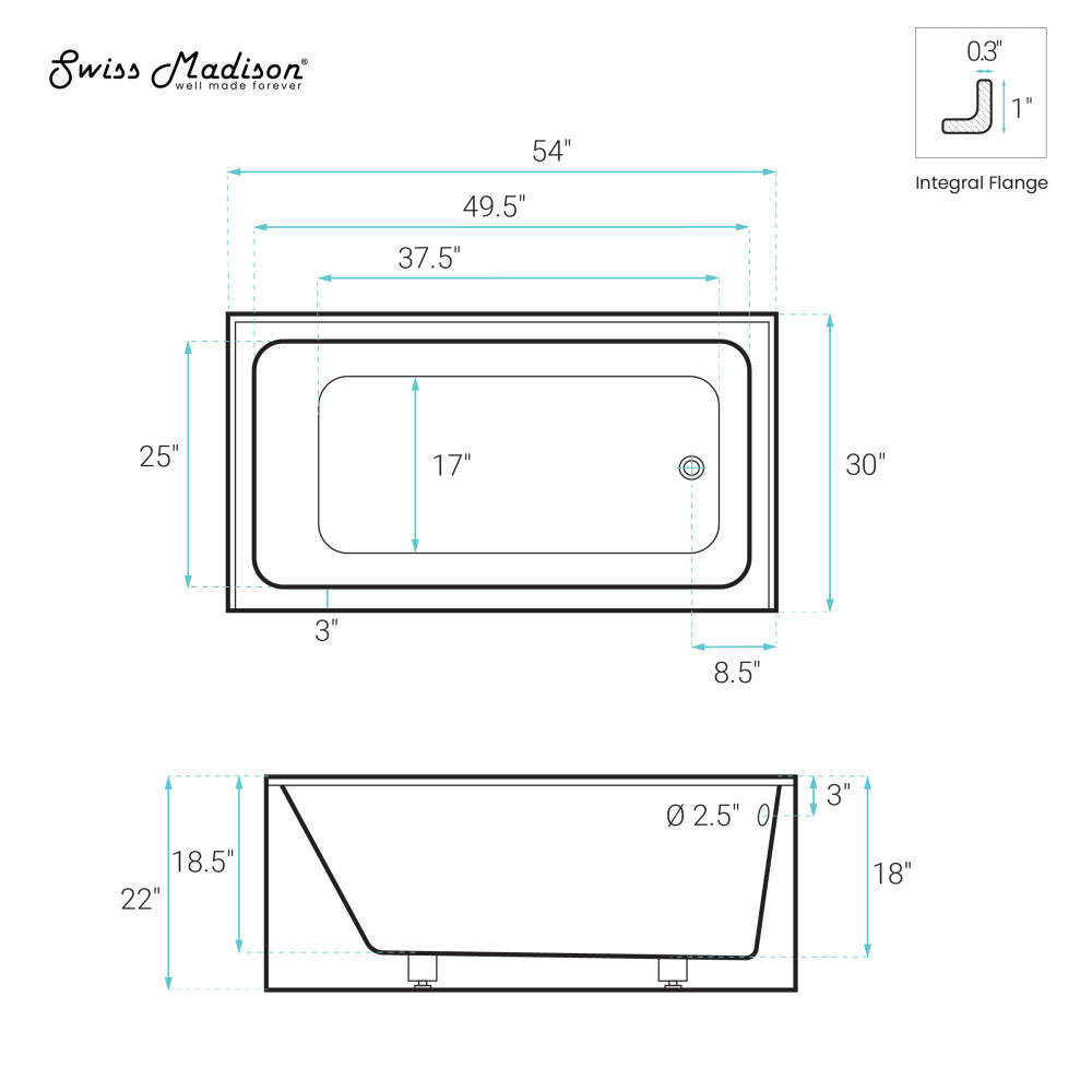Swiss Madison Voltaire 54 x 30 Skirted Right Drain Soaking Apron Bathtub in Glossy Black