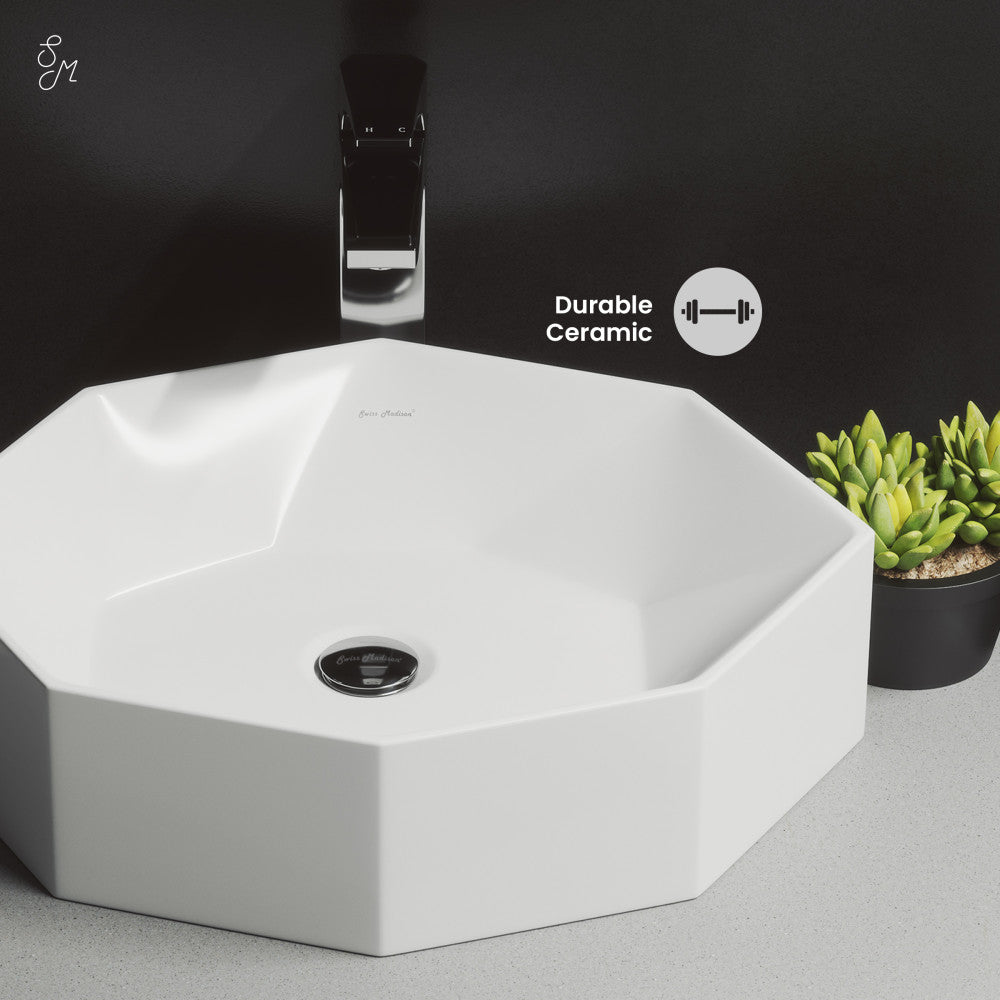 Swiss Madison Brusque Glossy White Ceramic Specialty Vessel Sink 19.25 in