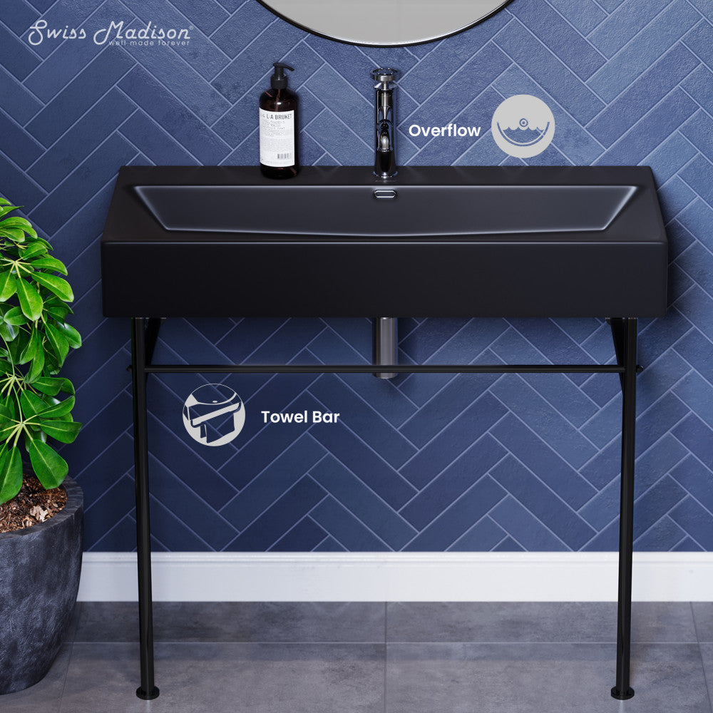 Swiss Madison Claire 40 Ceramic Console Sink Matte Black Basin Black Legs
