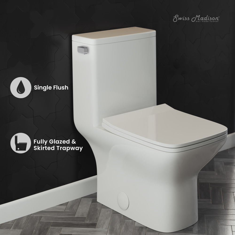 Swiss Madison Carre One-Piece Square Toilet Left Side Flush Handle Toilet 1.28 gpf