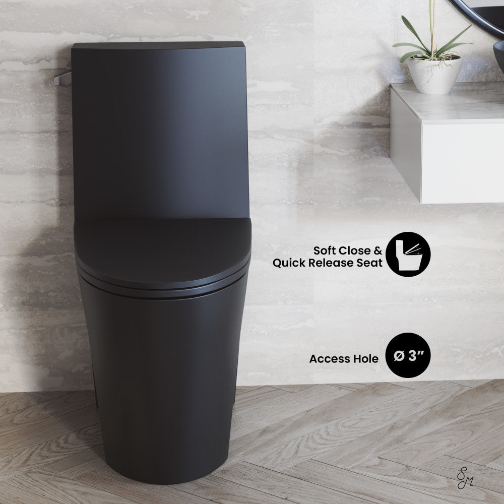 Swiss Madison St. Tropez One-Piece 14" Rough-in 1.28 GPF Left Flush Elongated Toilet in Matte Black