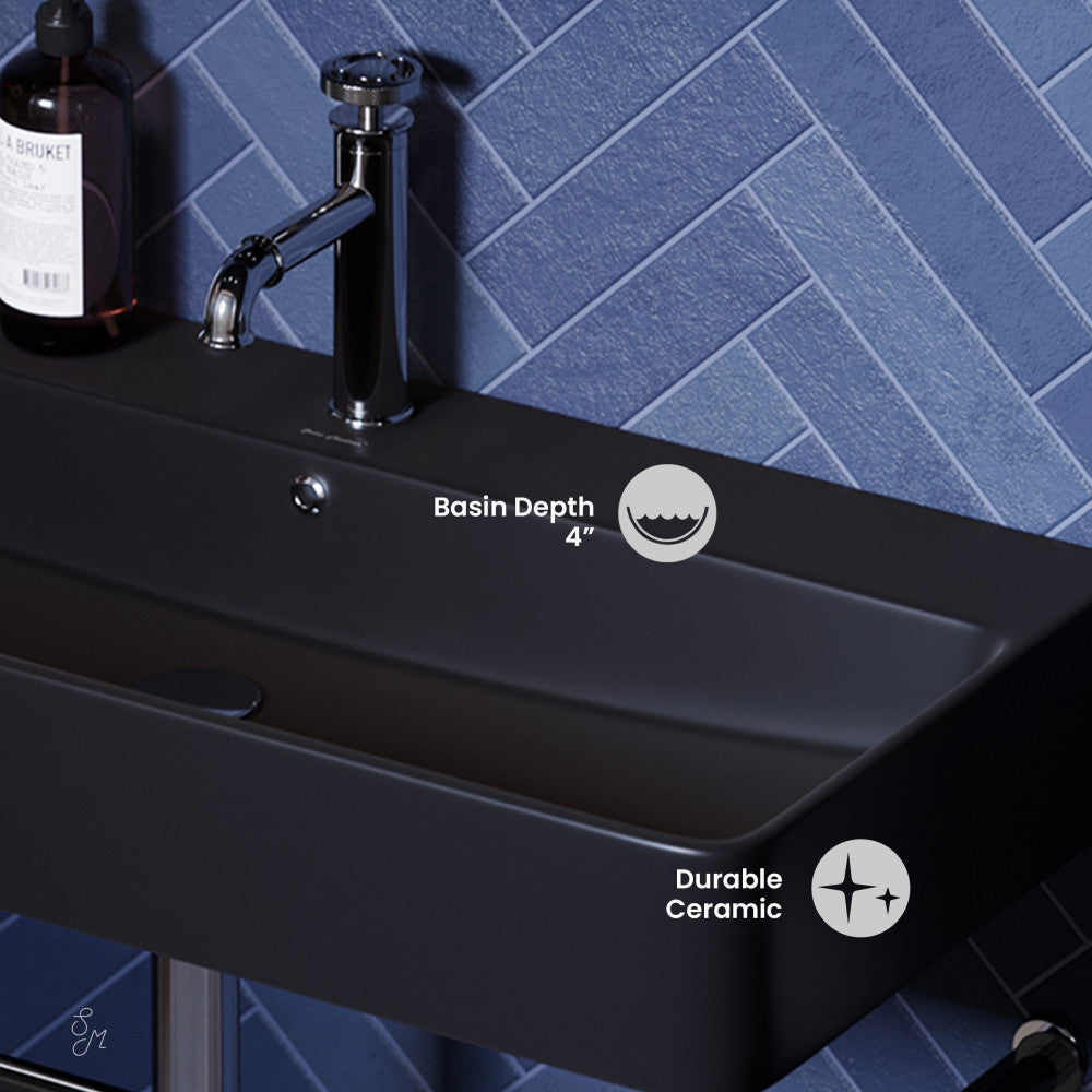 Swiss Madison Carre 36 Ceramic Console Sink Matte Black Basin Black Legs