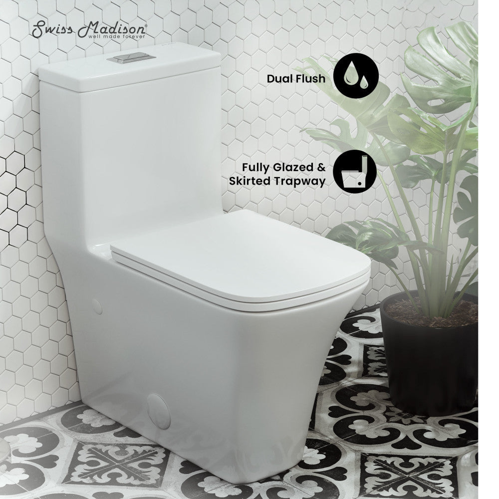 Swiss Madison Eclair One-Piece Square Toilet Dual-Flush 0.8/1.28 gpf