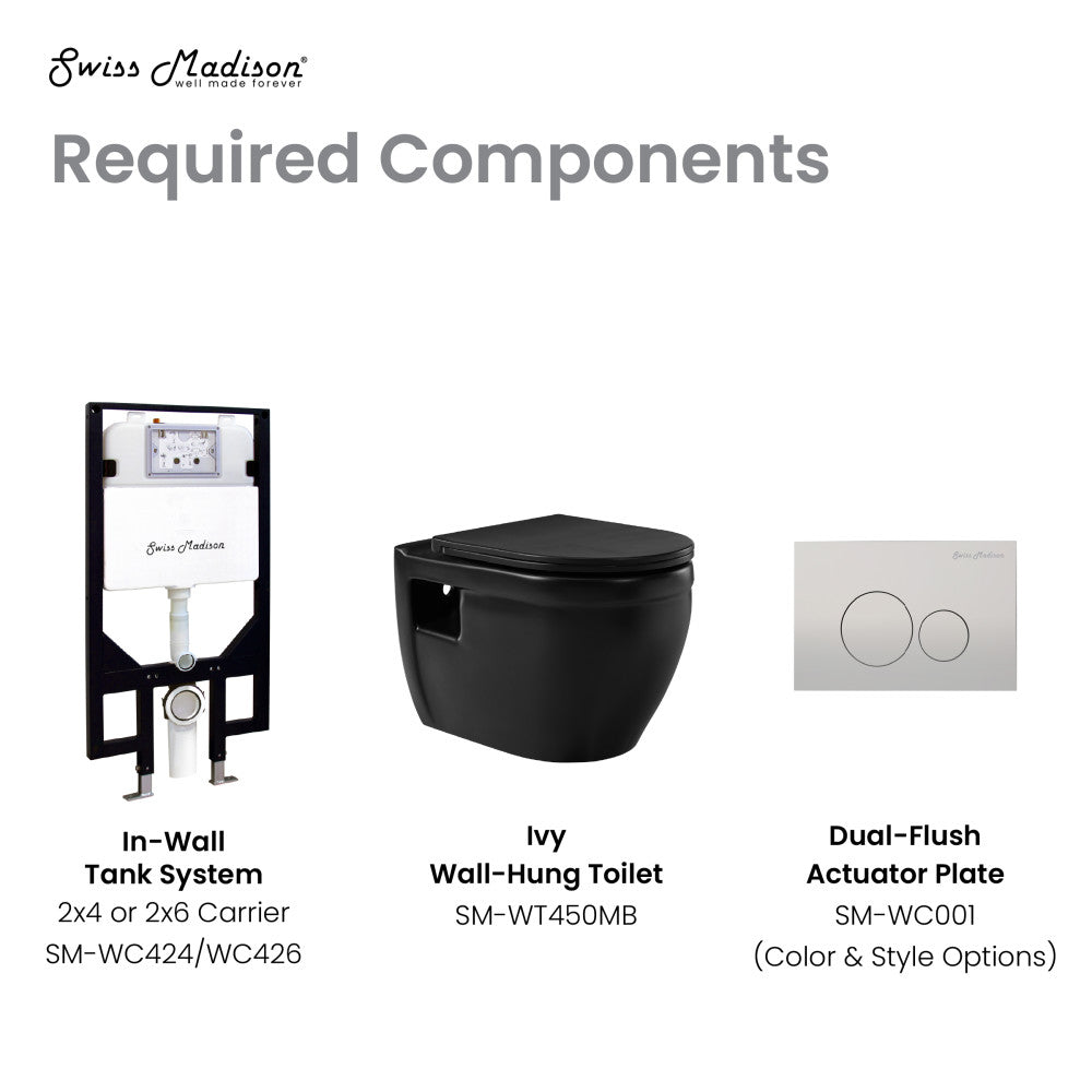 Swiss Madison Ivy Wall-Hung Elongated Toilet Bowl in Matte Black