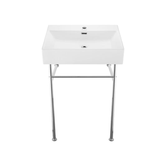 Swiss Madison Claire 24 Ceramic Console Sink White Basin Chrome Legs