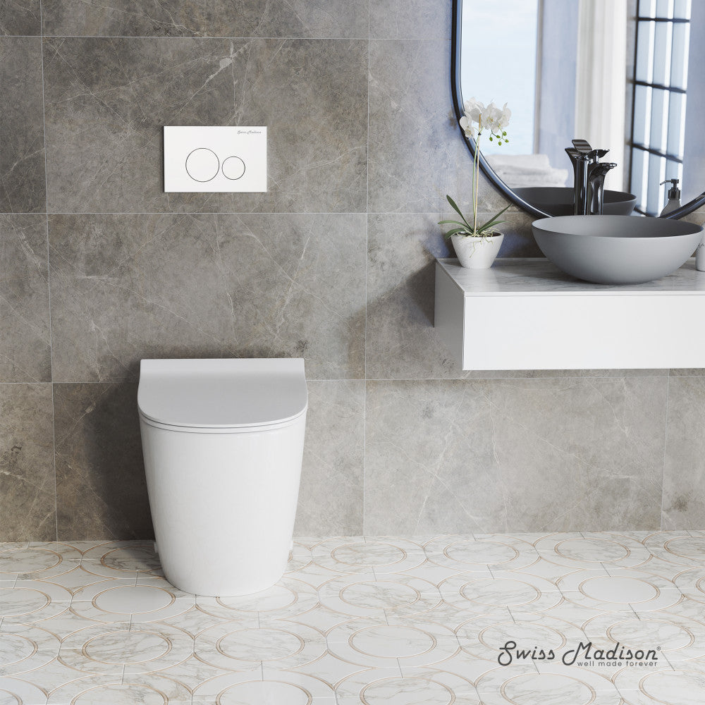 Swiss Madison St. Tropez Back-to-Wall Toilet Bundle 0.8/1.6 GPF Dual Flush in Glossy White with White Flush Plate